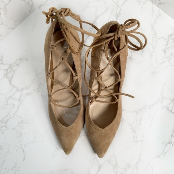 Raye Taylor Suede Lace Up Pumps Pointed Toe Brown Tan Size 40 US 10 - Picture 7 of 9